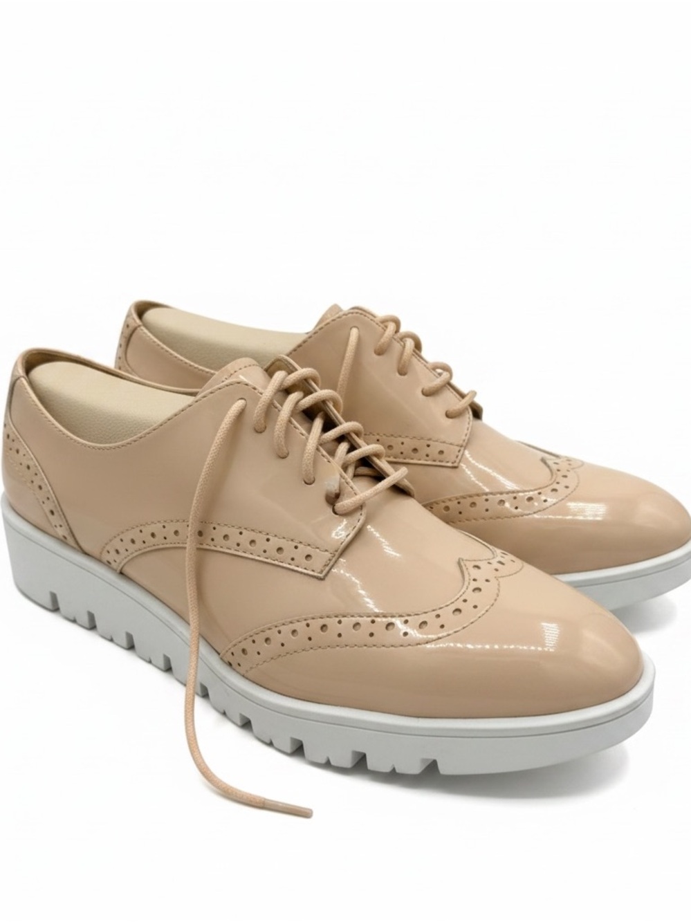 Paprika Nude Patent Leather Wingtip Lace-Up Oxfords